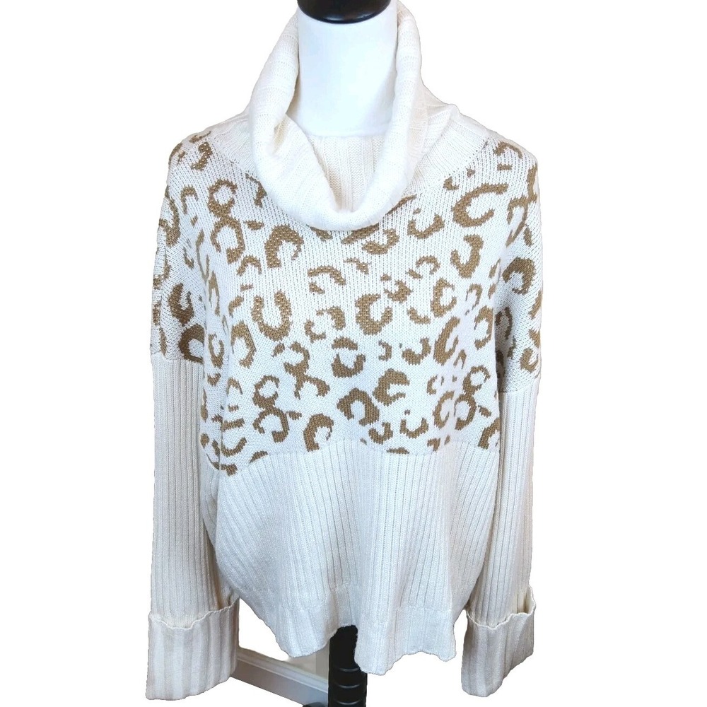 Nine West Womens Animal‎ Print Cropped Sweater Sz XXL Cozy Modern Turtleneck Top
